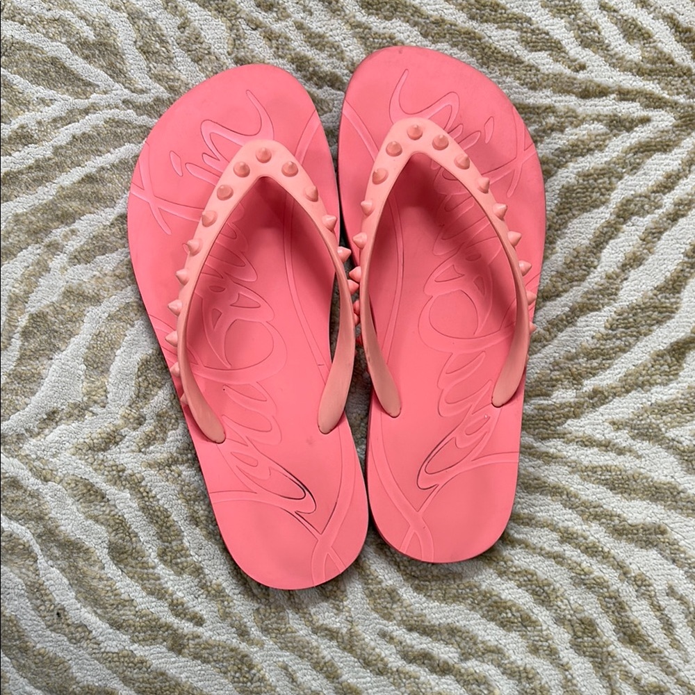 Louboutin Spiked Pink Flip Flops